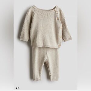 H&M Ribbed Organic Cotton Baby Set - Light Beige
